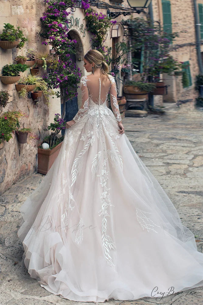 Abernathy Illusion Lace Trendy A-line Tulle Wedding Dress
