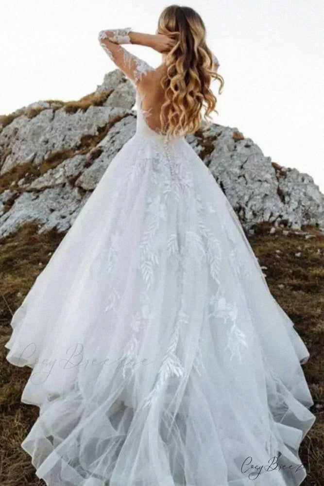 Abernathy Illusion Lace Trendy A-line Tulle Wedding Dress