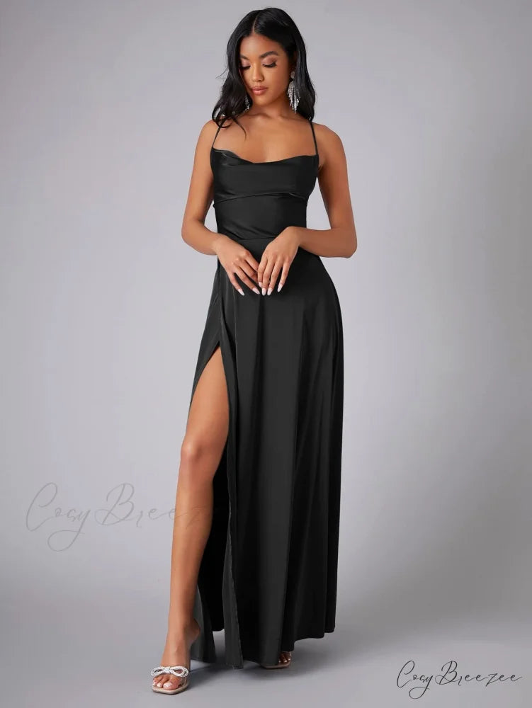 Abigail Ruched Stylish Satin Mermaid Dress Black / S