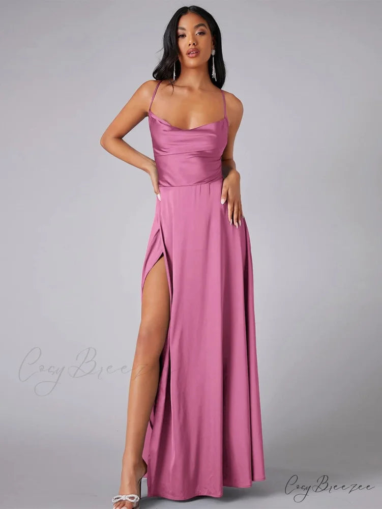 Abigail Ruched Stylish Satin Mermaid Dress Pink / S