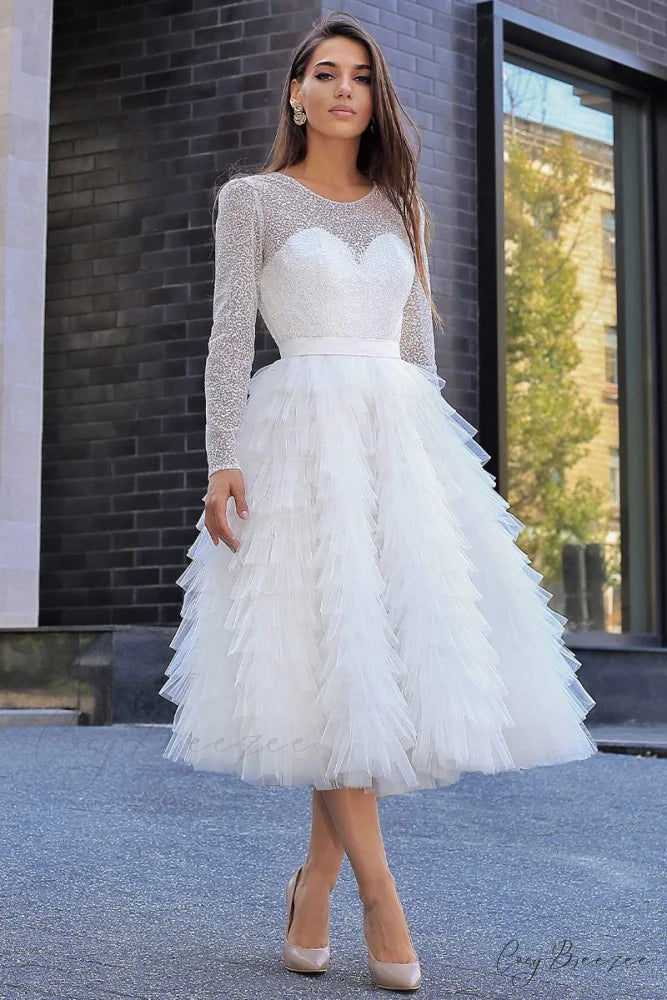 Absolutely Stunning Long Trendy Sleeve Midi Dress White / 2