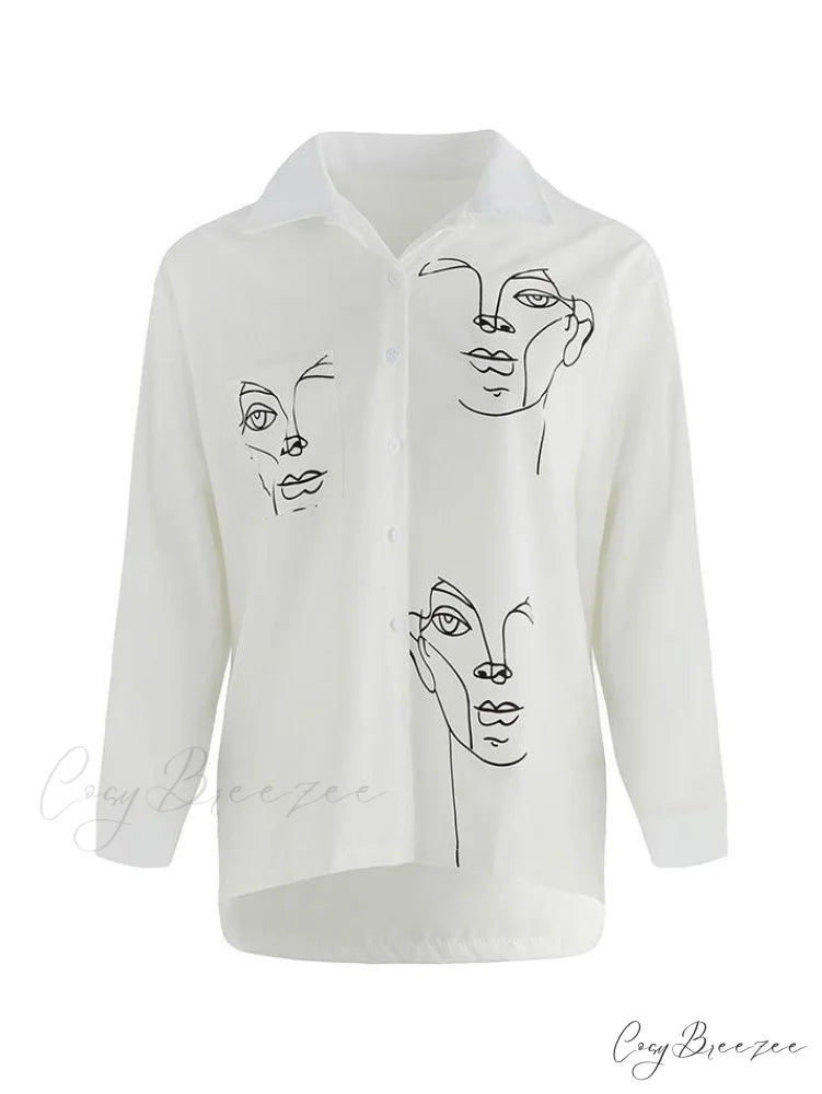 Abstract Face Mesh Trendy Long Sleeve Crop Top