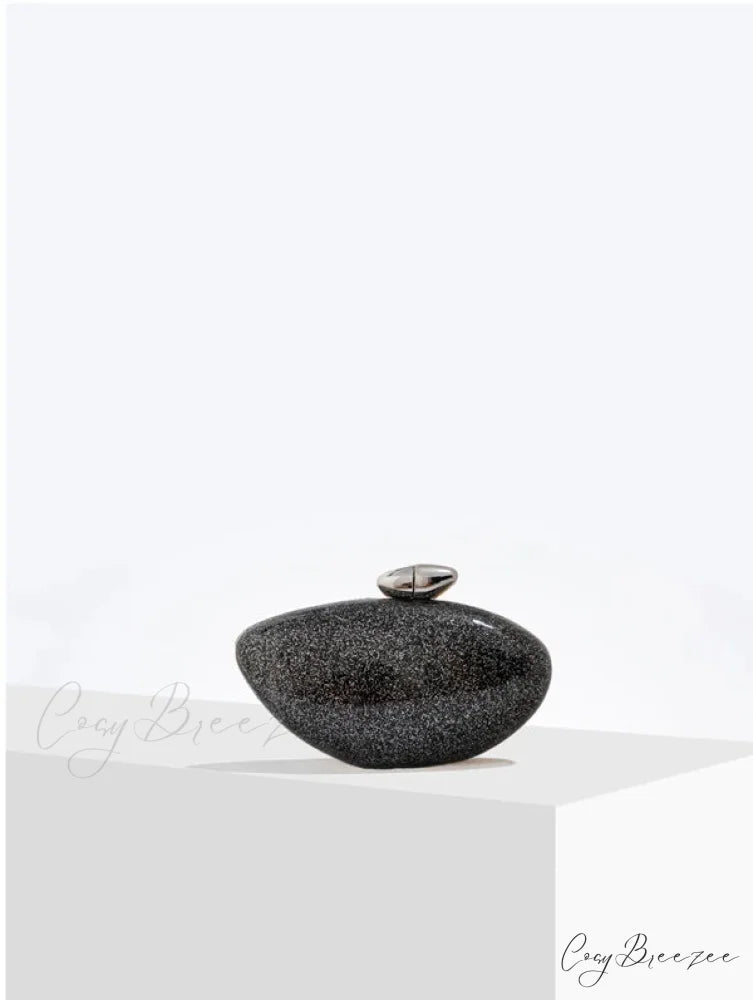Acrylic Egg Shaped Designer Evening Party Handbag Pearl Shell Purse Black clutchbag-250126