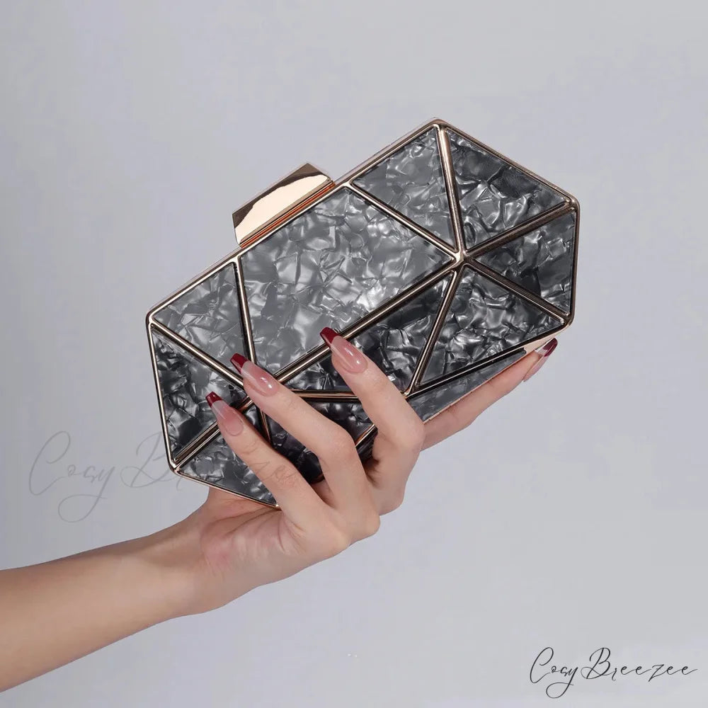 Acrylic Metal Diamond Evening Crossbody Black / 20-5-10cm clutchbag-250126