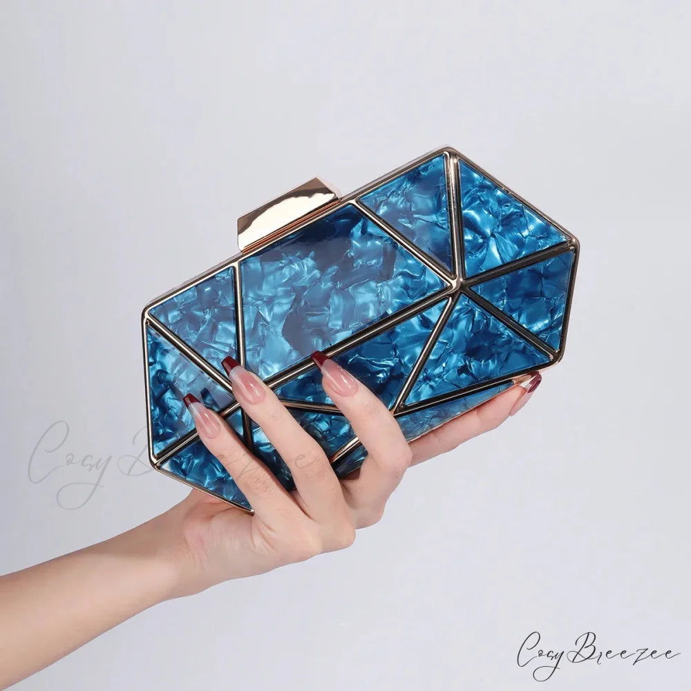 Acrylic Metal Diamond Evening Crossbody Blue / 20-5-10cm clutchbag-250126