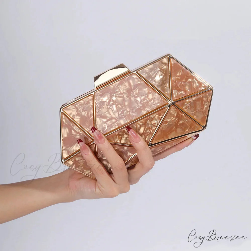 Acrylic Metal Diamond Evening Crossbody Brown / 20-5-10cm clutchbag-250126