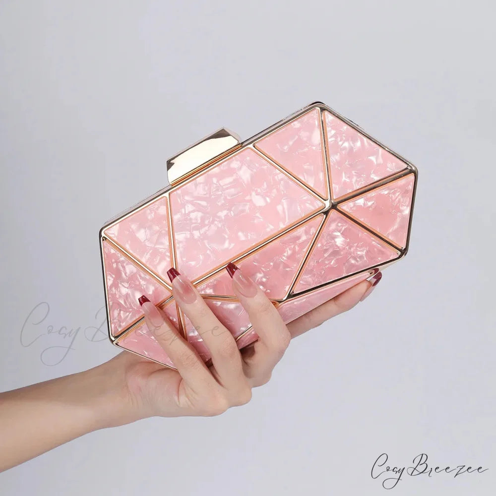 Acrylic Metal Diamond Evening Crossbody Pink / 20-5-10cm clutchbag-250126