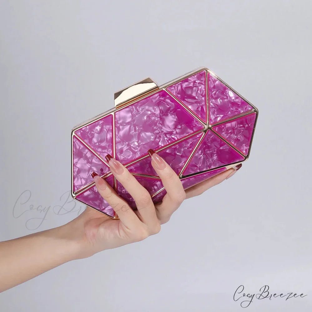 Acrylic Metal Diamond Evening Crossbody Rose Red / 20-5-10cm clutchbag-250126