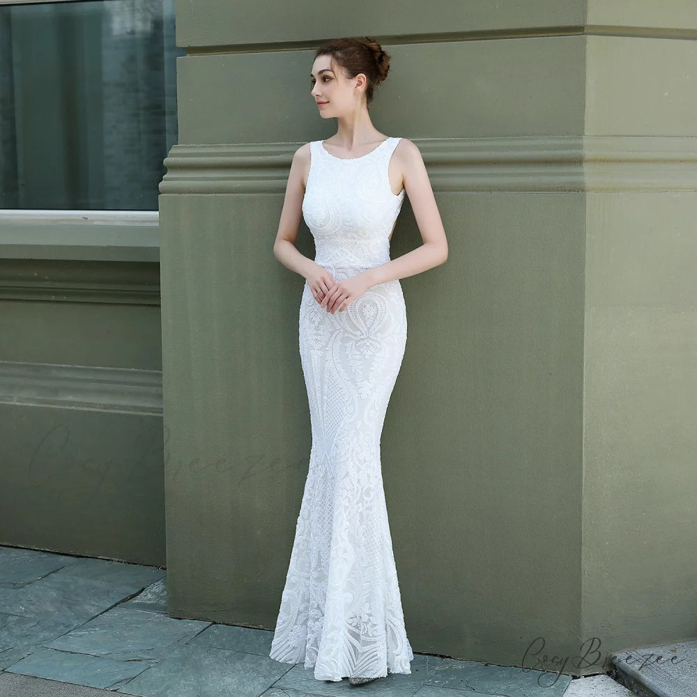 Ada Sequin Stylish Mermaid Dress WHITE / S