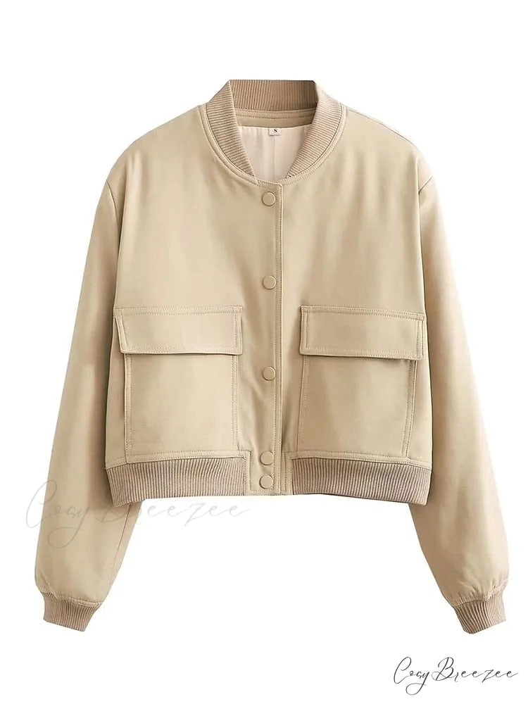ADANNA Elegant BOMBER JACKET Khaki / S