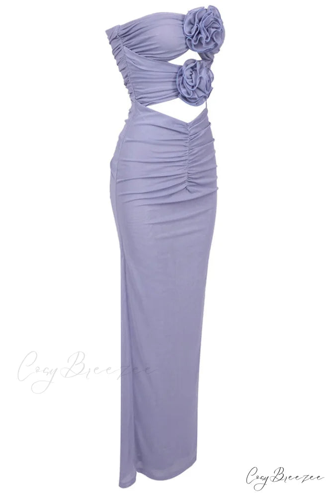 Adela Blue Strapless Charming Cut Out Dress
