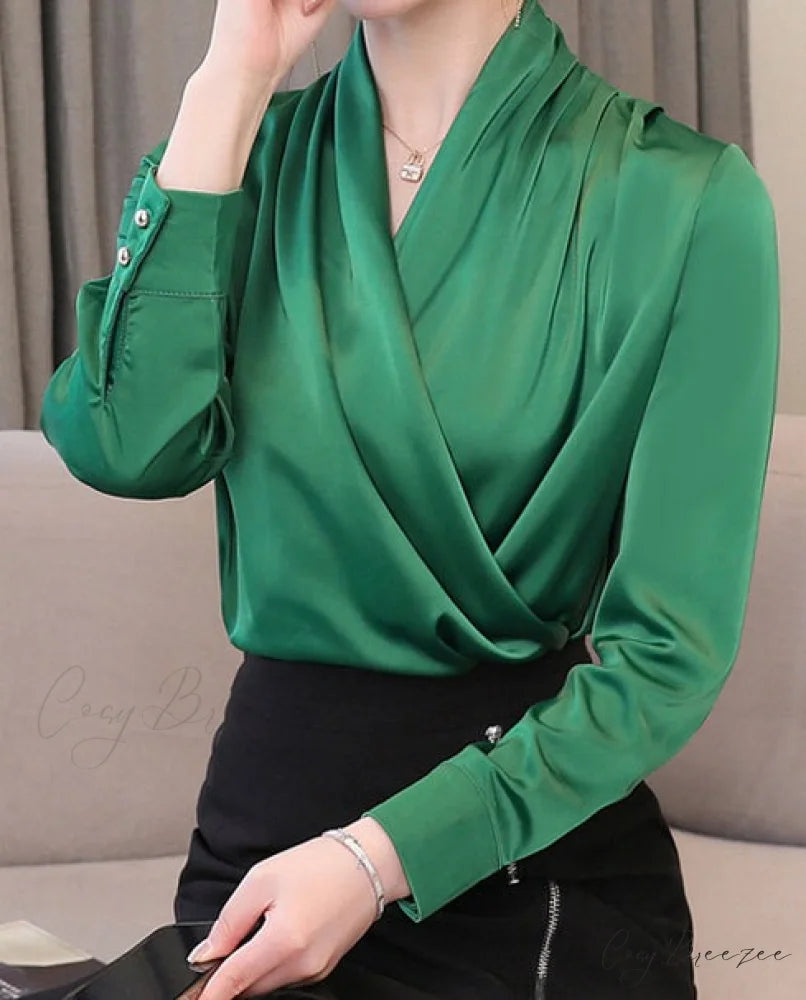 ADELINA SILK BLOUSE S / green
