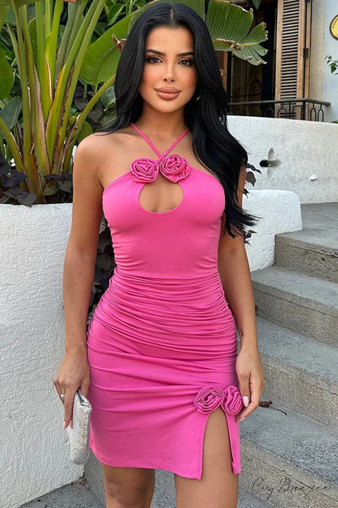 Adeline Rose Stylish Halter Mini Dress S / Pink