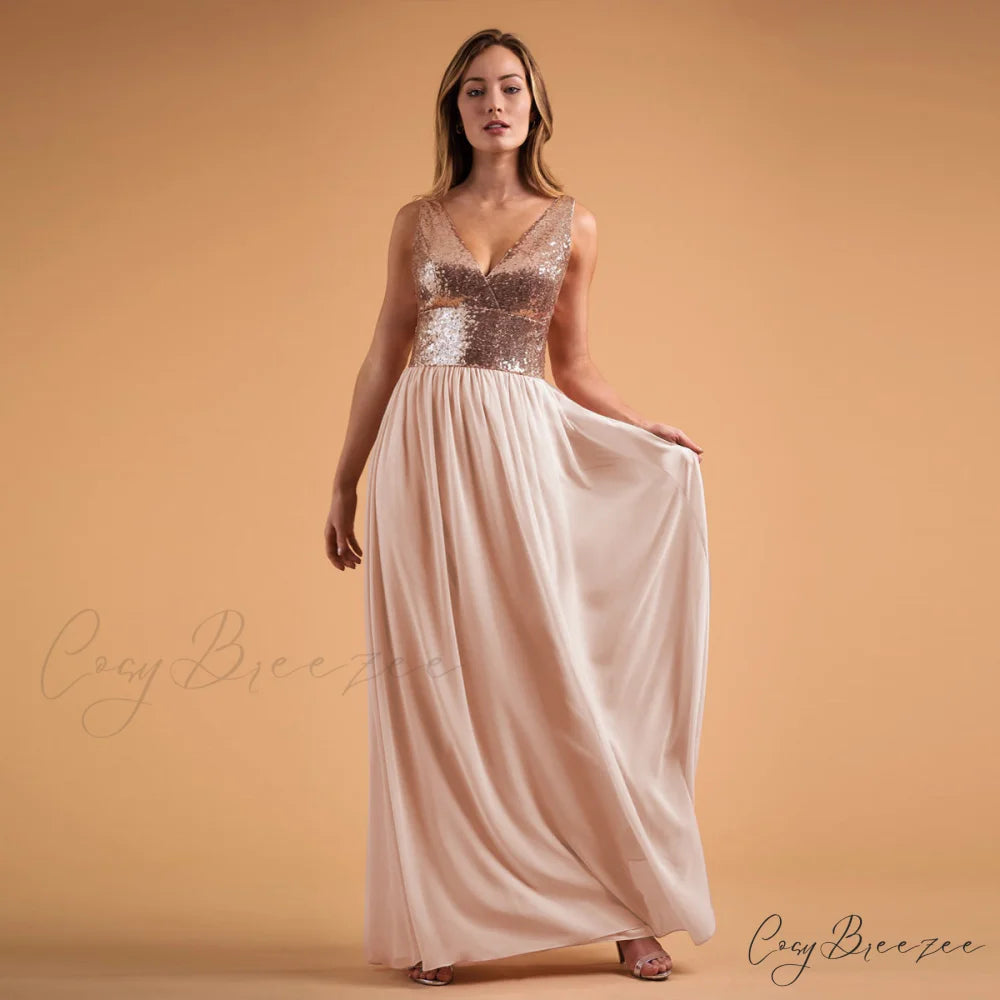 Adina Sequin and Charming Satin Ball Gown Champagne / S