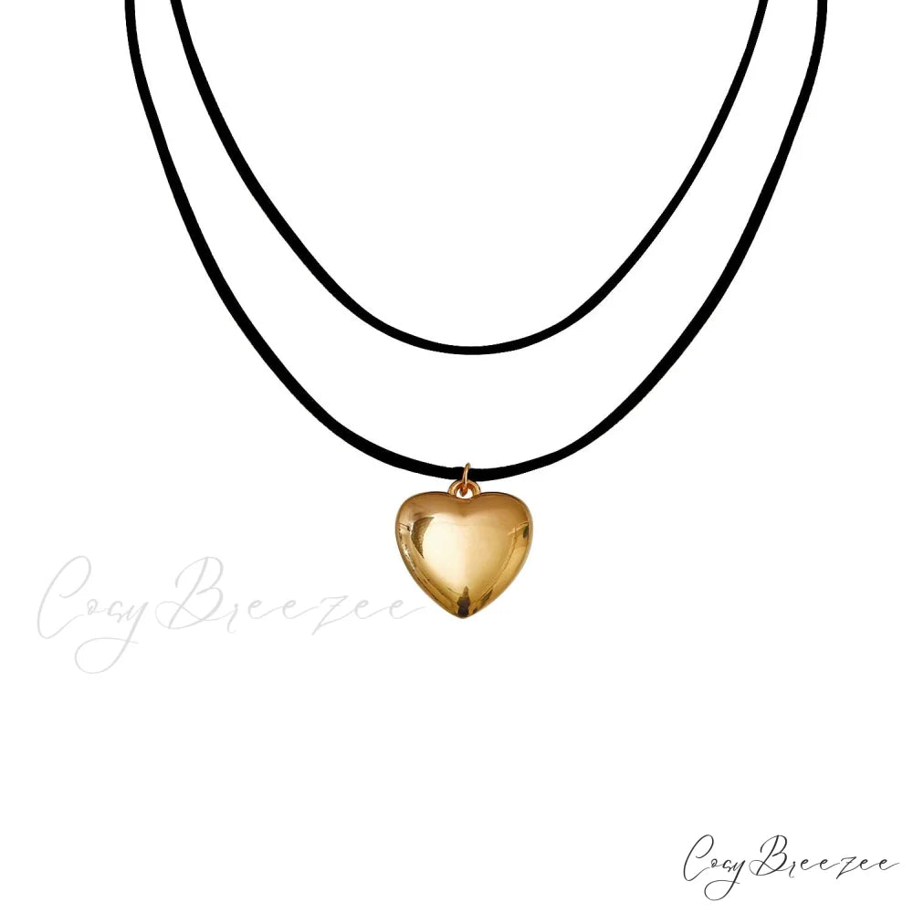 Adjustable Korean Velvet Choker with Big Heart Pendant Necklace BLACK