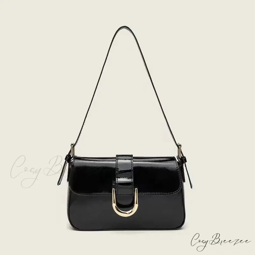 Adjustable Strap Patent Leather Satchel Black shoulder-250126
