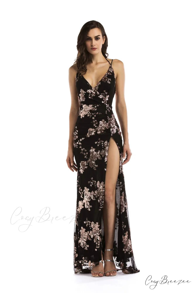 Adore You Floral Charming High Slit Maxi Dress BLACK / S