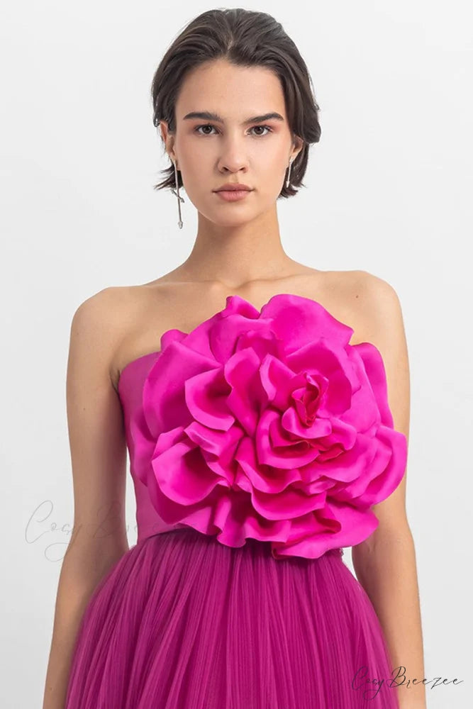 Adrianna 3D Flower Trendy Strapless Evening Dress