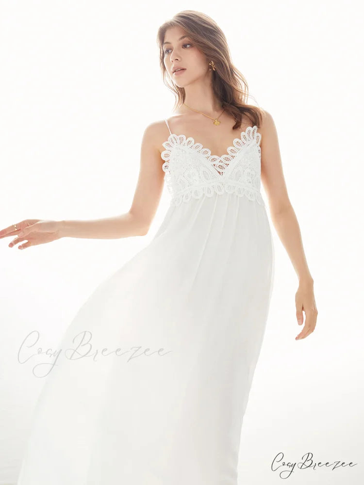 Aegean Guipure Lace Trendy Open Back Long Dress