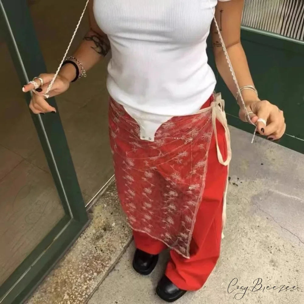 Aesthetic See Through Sequins Flower Lace Long Apron Skirt skirt-250126