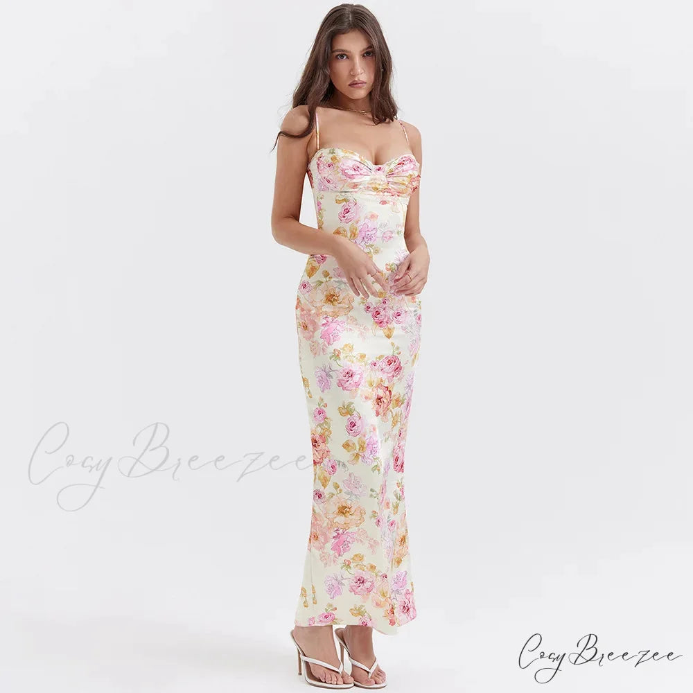 Agness Floral Stylish Maxi Bodycon Dress Floral / L