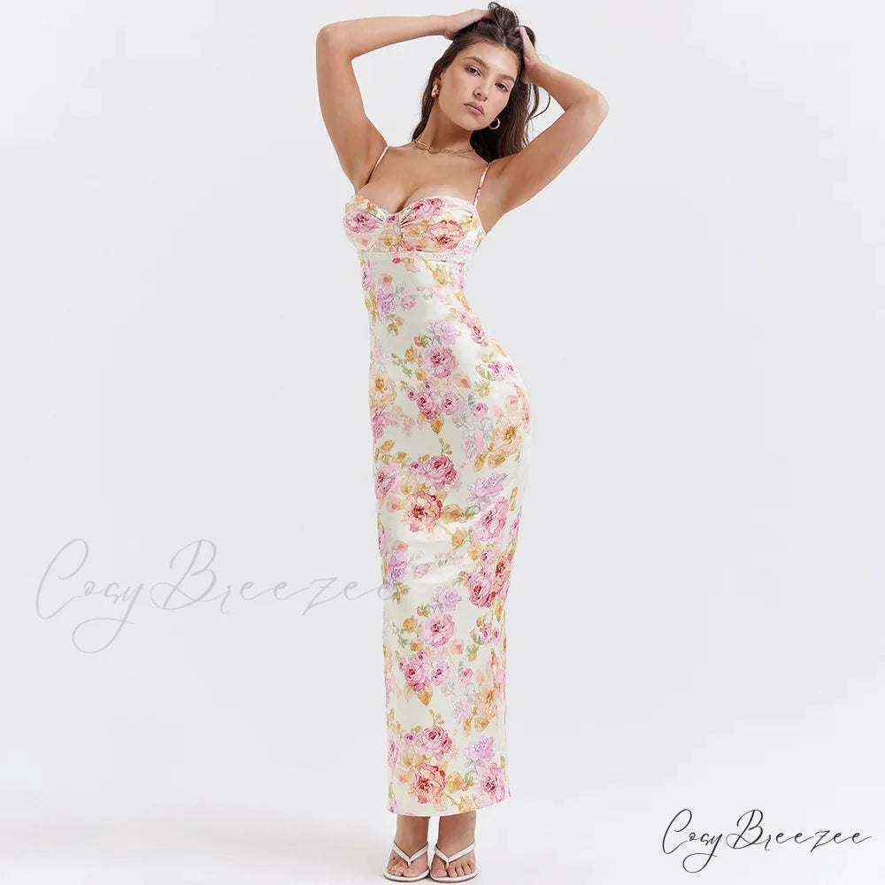 Agness Floral Stylish Maxi Bodycon Dress Floral / M