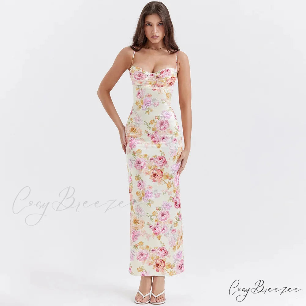 Agness Floral Stylish Maxi Bodycon Dress Floral / S