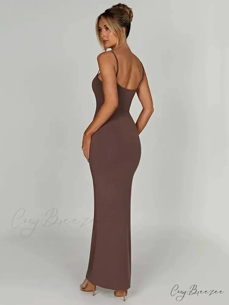 AJITA Elegant MAXI DRESS Light Brown / S
