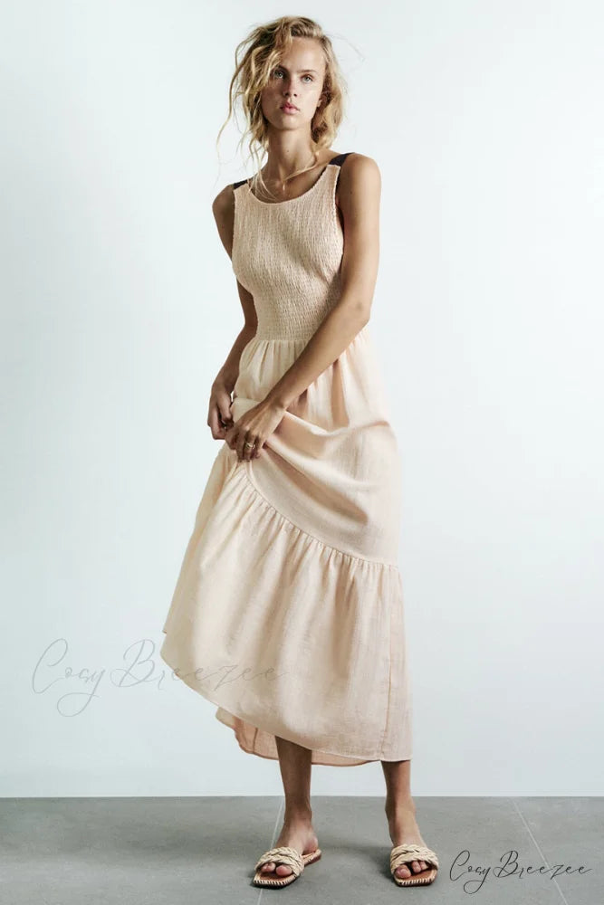 Alameda Tie-Back Graceful Maxi Dress Beige / XS