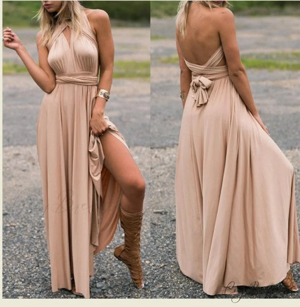 Alexandra Satin Lace Charming Back A-Line Dress Khaki / S