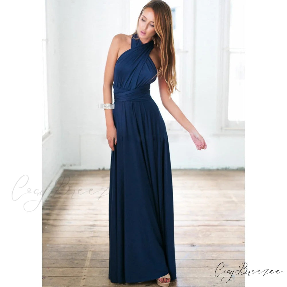 Alexandra Satin Lace Charming Back A-Line Dress Navy / S