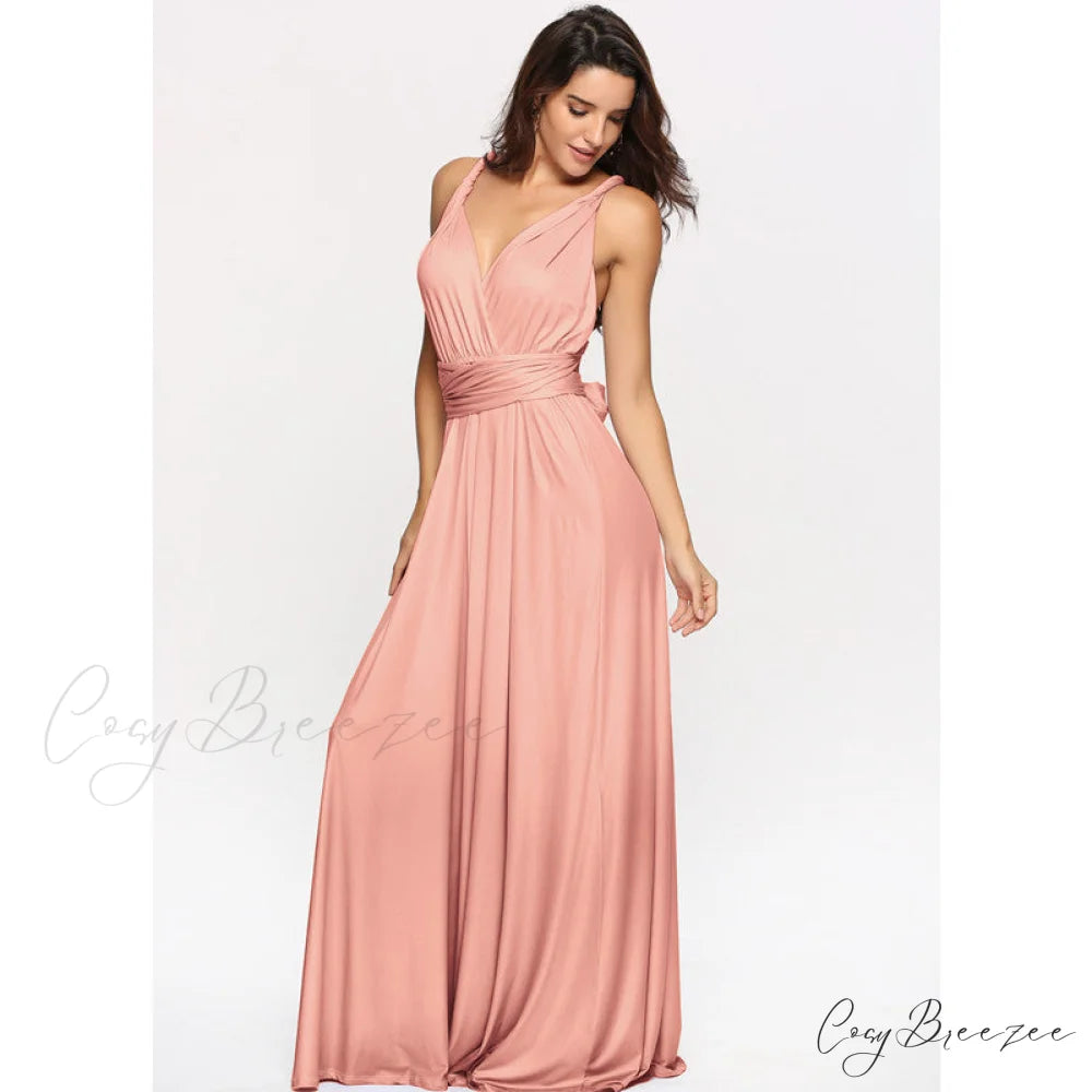 Alexandra Satin Lace Charming Back A-Line Dress Pink / S