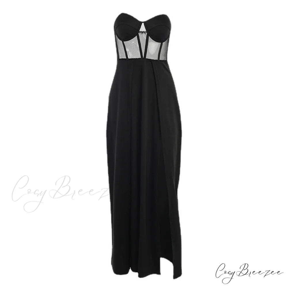 Alexia Formal High Charming Slit Illusion Dress BLACK / S
