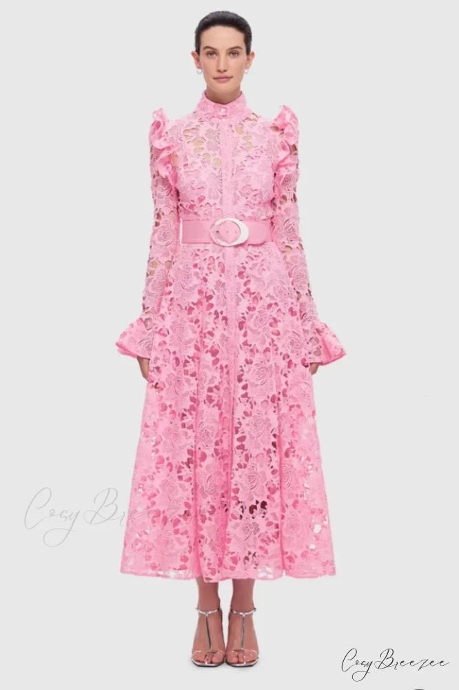 Aliyah Lace Fashion Charming Sleeve Midi Dress S / Blush