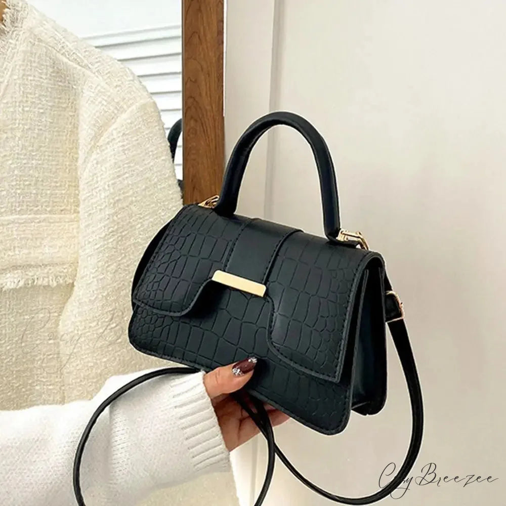 Alligator Pattern Small Vintage PU Leather Crossbody Black handbag-250126