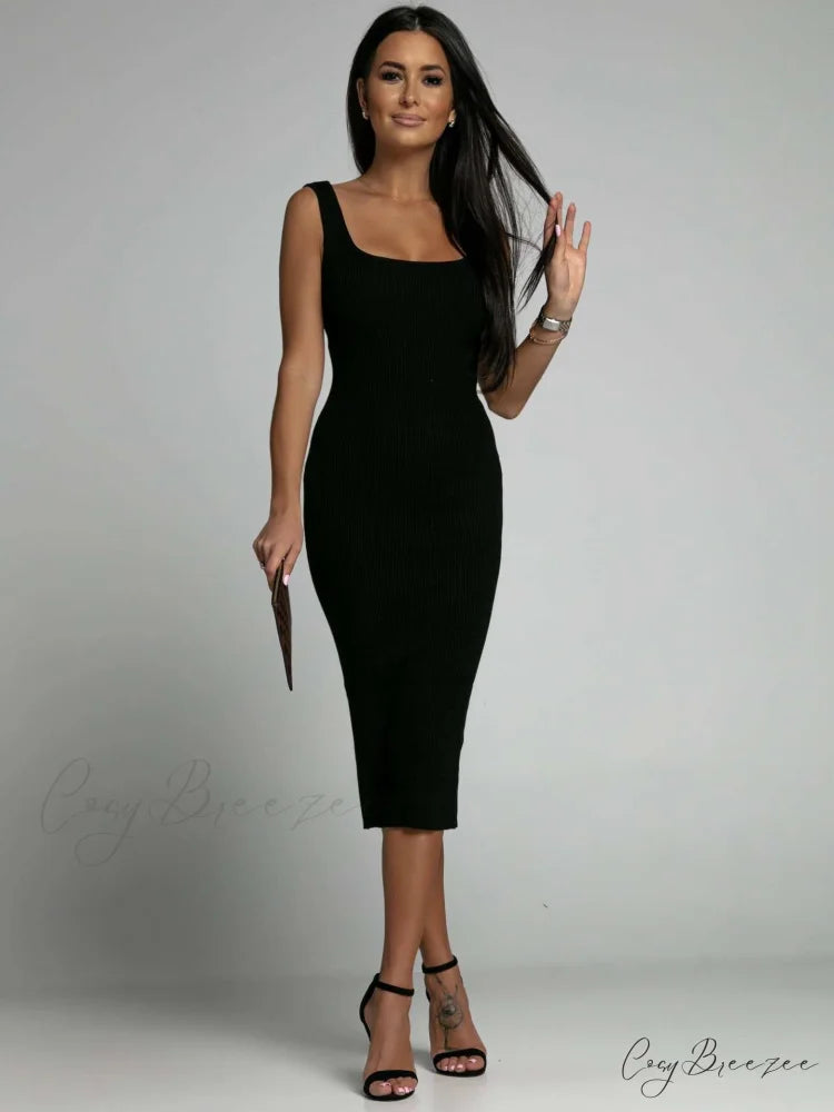 Allure Them All Scoop Graceful Neck Tank Midi Dress BLACK / XS