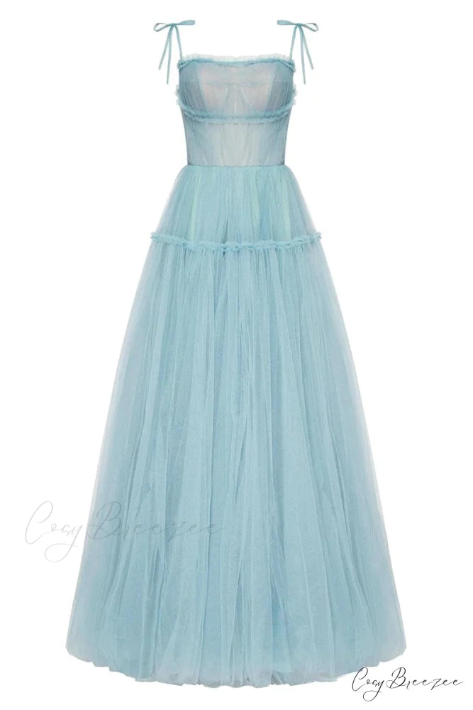 Alluring Beauty Tie-Strap Trendy Tulle Maxi Dress