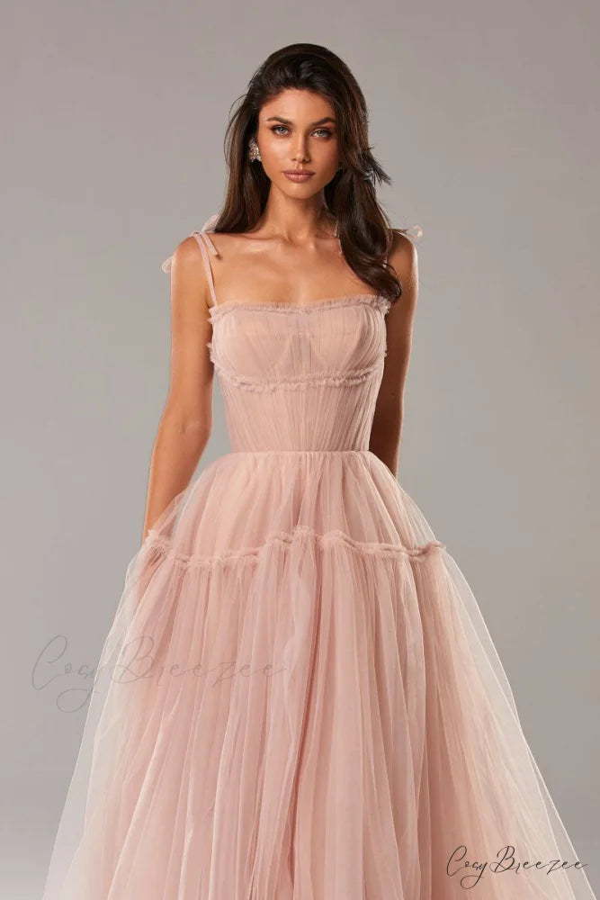 Alluring Beauty Tie-Strap Trendy Tulle Maxi Dress