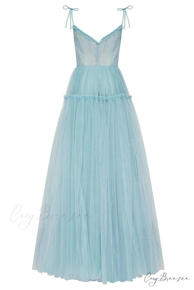 Alluring Beauty Tie-Strap Trendy Tulle Maxi Dress