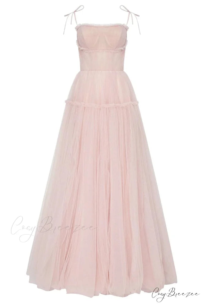 Alluring Beauty Tie-Strap Trendy Tulle Maxi Dress