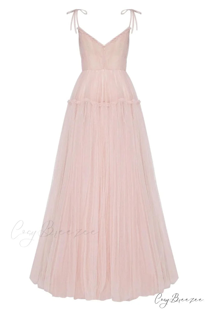 Alluring Beauty Tie-Strap Trendy Tulle Maxi Dress