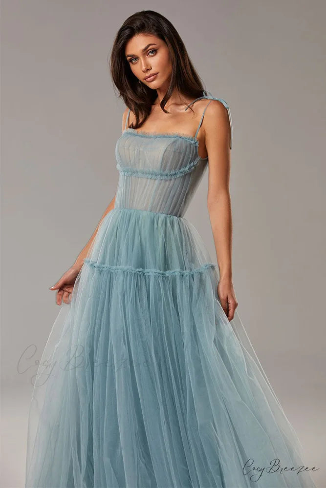 Alluring Beauty Tie-Strap Trendy Tulle Maxi Dress