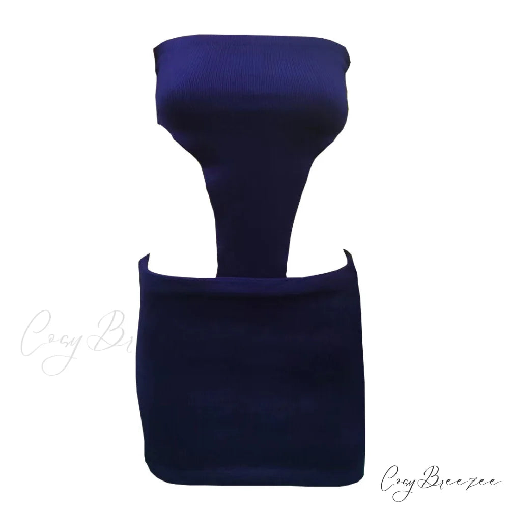 Alluring Eyelash Lace Trim Split Classic Club Mini Dress - Black L / Navy Blue