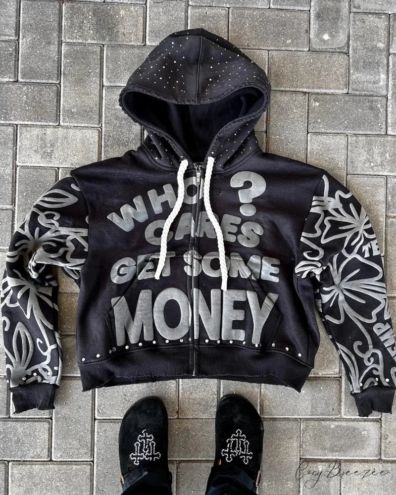 Alphabet Design Zip Hoodie black 2 / M hoodies-241228