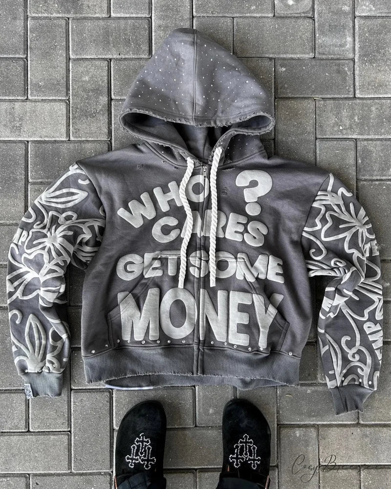 Alphabet Design Zip Hoodie black / M hoodies-241228