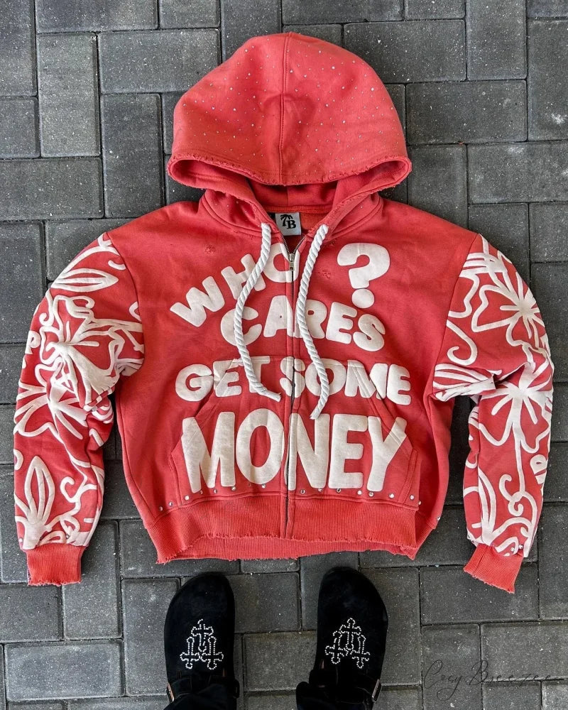 Alphabet Design Zip Hoodie red / M hoodies-241228