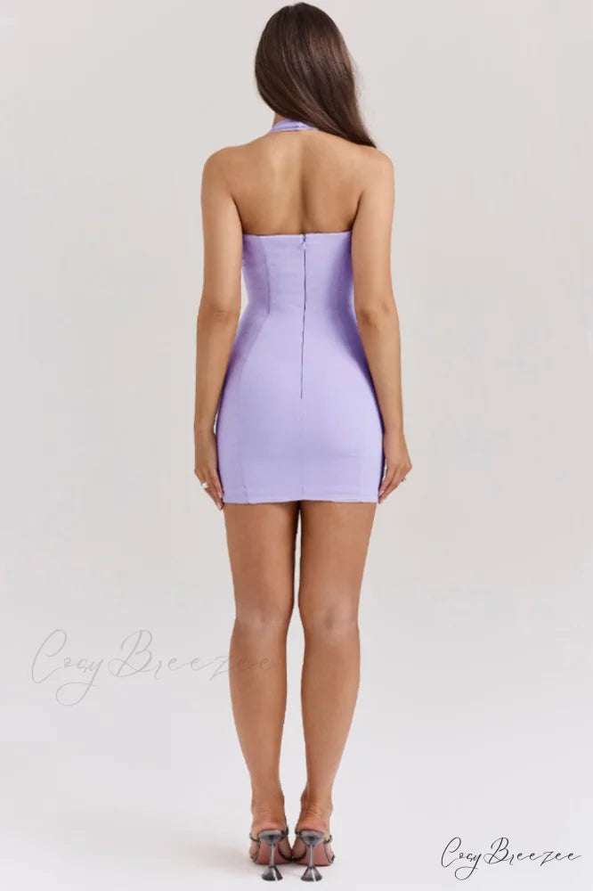 Alyssa Orchid Crepe Charming Plunge Mini Dress