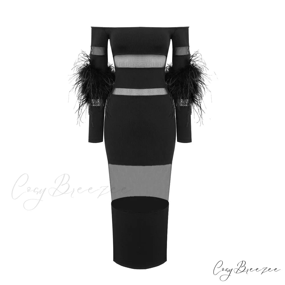 AMALIA Elegant MIDI DRESS Black / XS