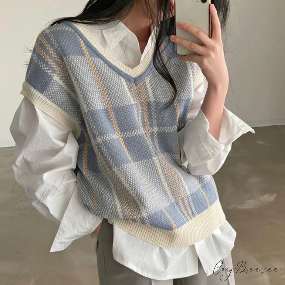AMELIA Elegant KNITTED VEST Blue / S