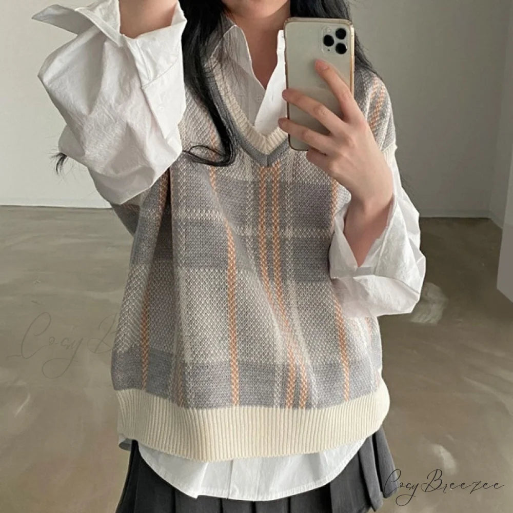 AMELIA Elegant KNITTED VEST Gray / S